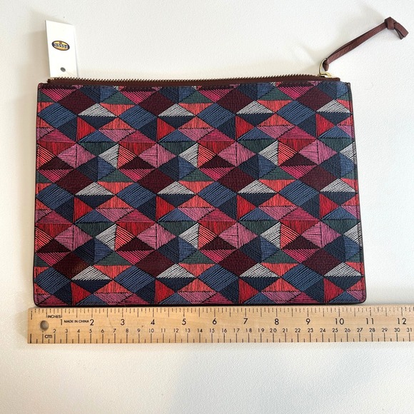 Fossil Emma Leather Multi-Color Geometric Zipper Pouch - Picture 3 of 9